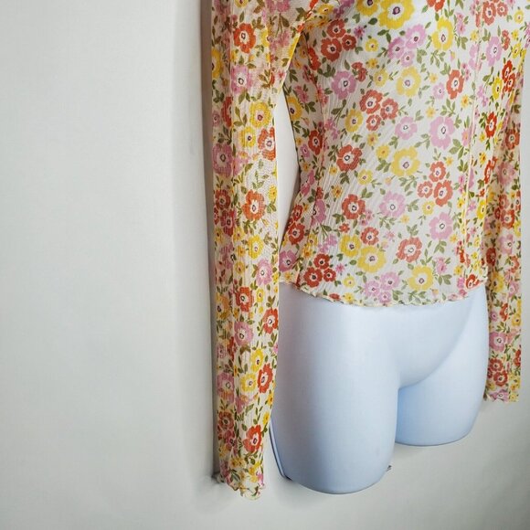 Le Lis Womens Floral Mesh Sheer Long Sleeve Top Size L Whimsey Cottage Core Boho - Picture 3 of 9